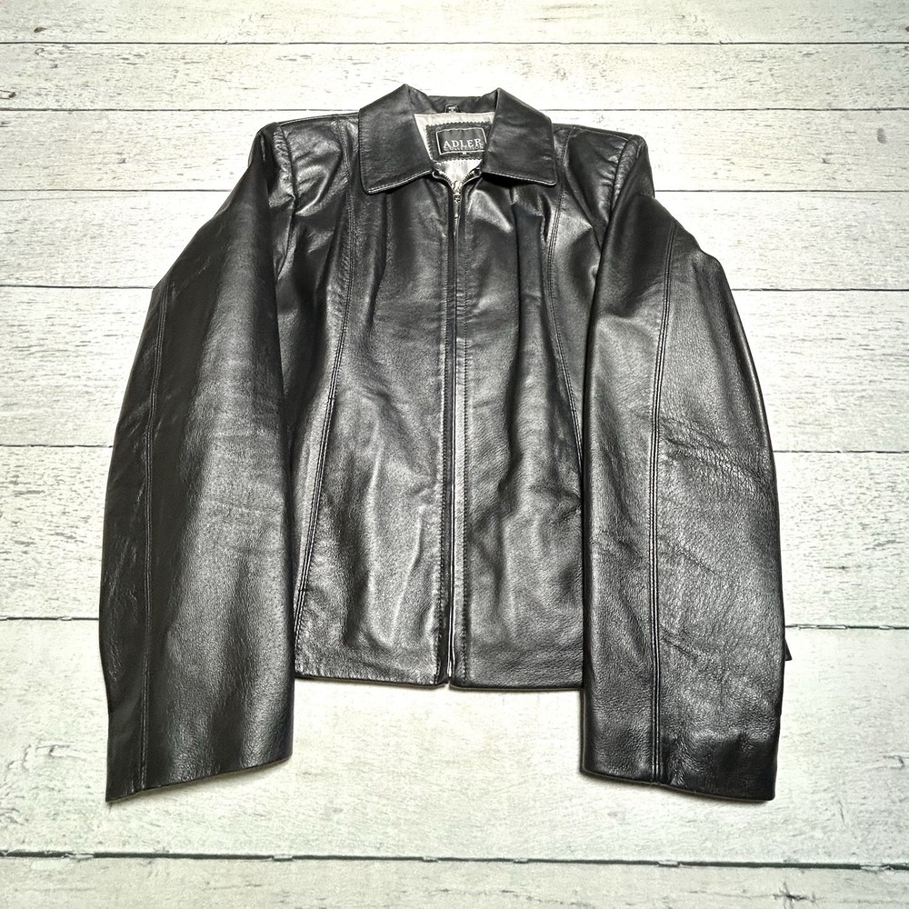 Adler Collection Womens Black Genuine Leather Jacket Zip Up Front Size M